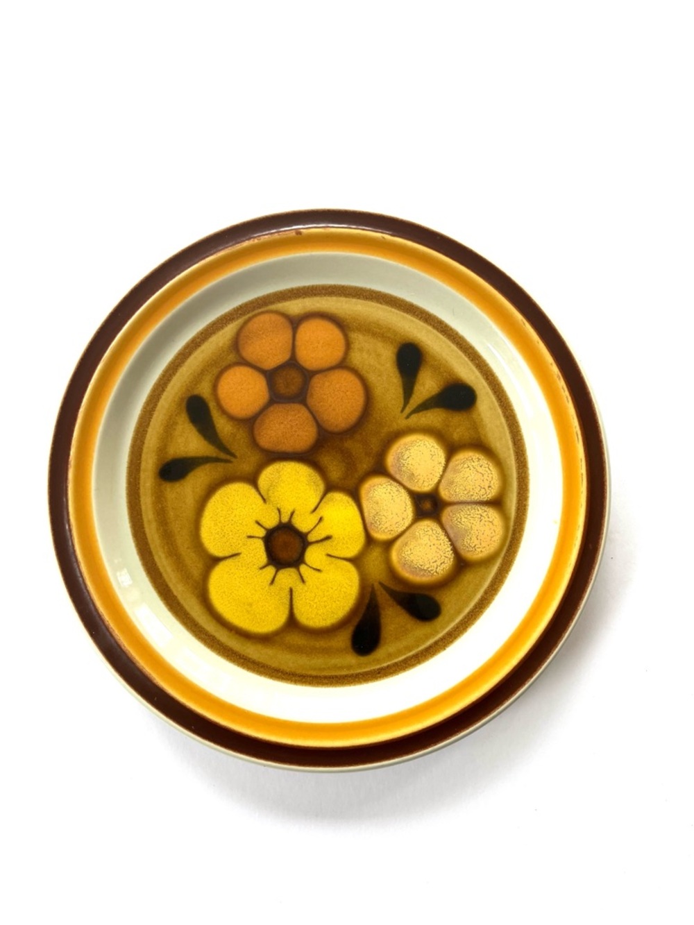 Retro Floral Dinner Plate Mustard Yellow Orange Brown Vintage 1970’s Chadds Ford